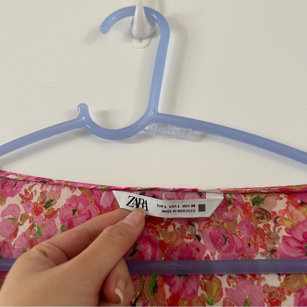 Zara Floral Fit & Flare Blogger Favorite Pink Dress Size L - Picture 3 of 7
